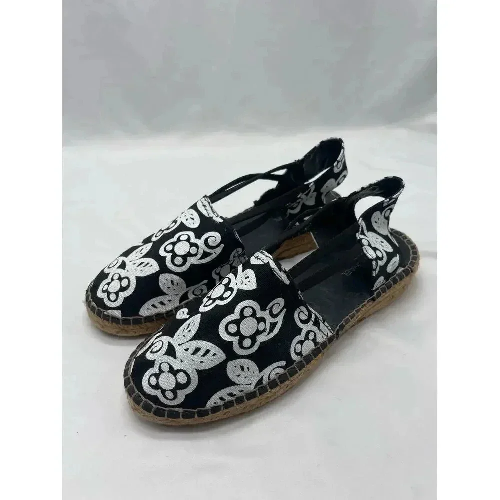 Eric Michael Black and White Floral Slip On Sling Back Espadrilles